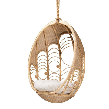bali &amp; pari Umika Modern Bohemian Natural Brown Rattan Hanging Chair - Ethereal Company
