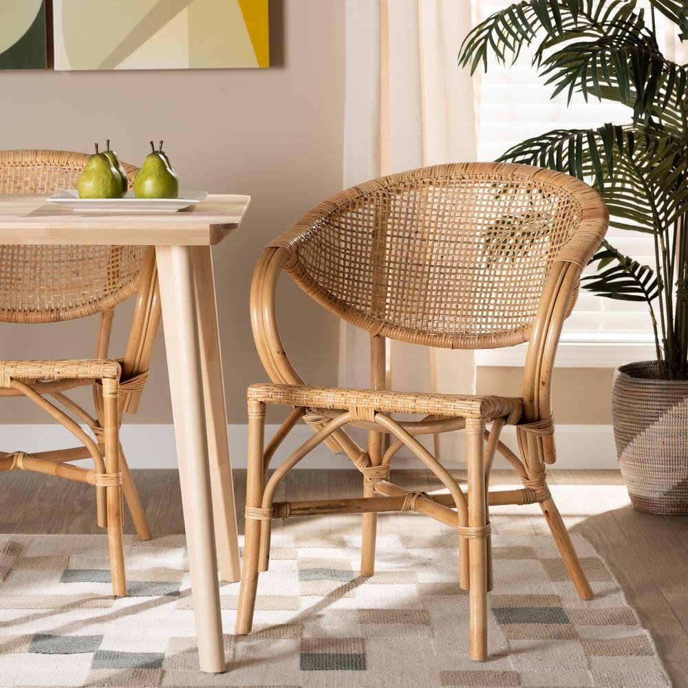 bali &amp; pari Varick Modern Bohemian Natural Brown Finished Rattan Dining Chair - Ethereal Company