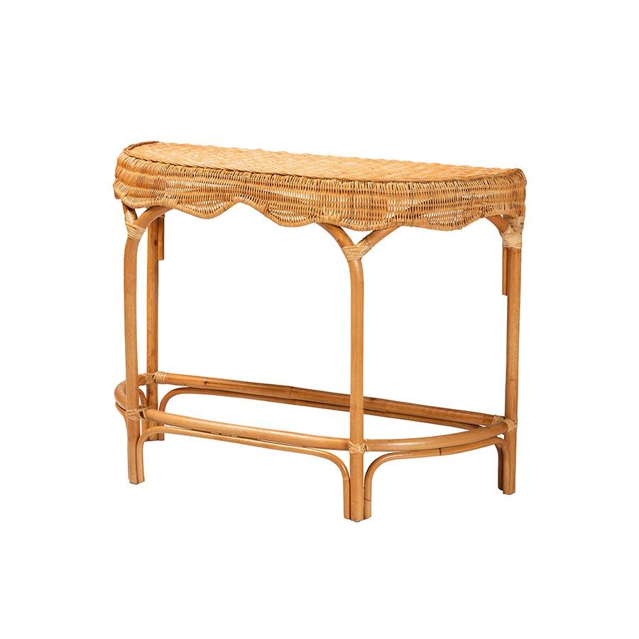 bali &amp; pari Wakana Modern Bohemian Natural Brown Rattan Console Table - Ethereal Company