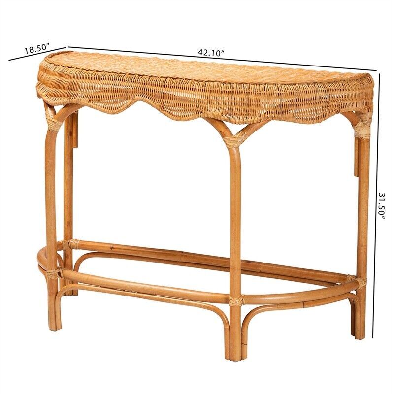 bali &amp; pari Wakana Modern Bohemian Natural Brown Rattan Console Table - Ethereal Company