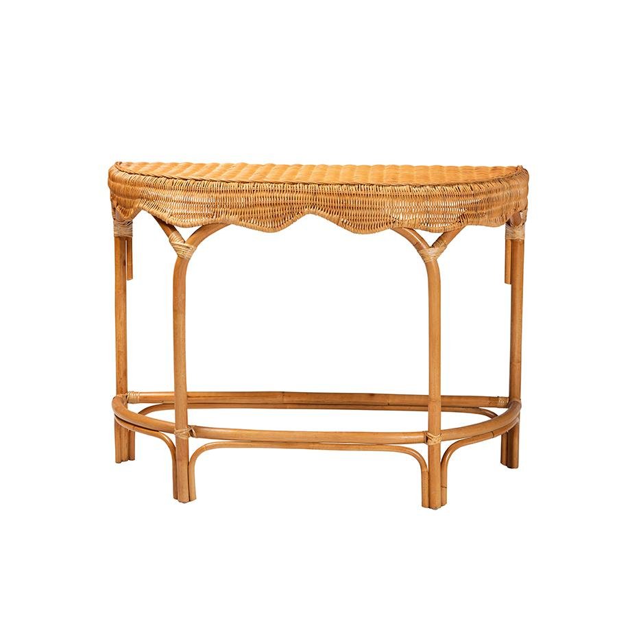 bali &amp; pari Wakana Modern Bohemian Natural Brown Rattan Console Table - Ethereal Company