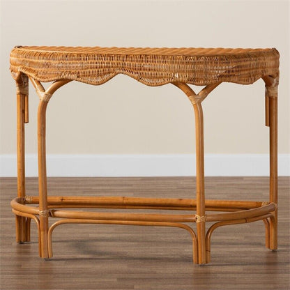 bali &amp; pari Wakana Modern Bohemian Natural Brown Rattan Console Table - Ethereal Company