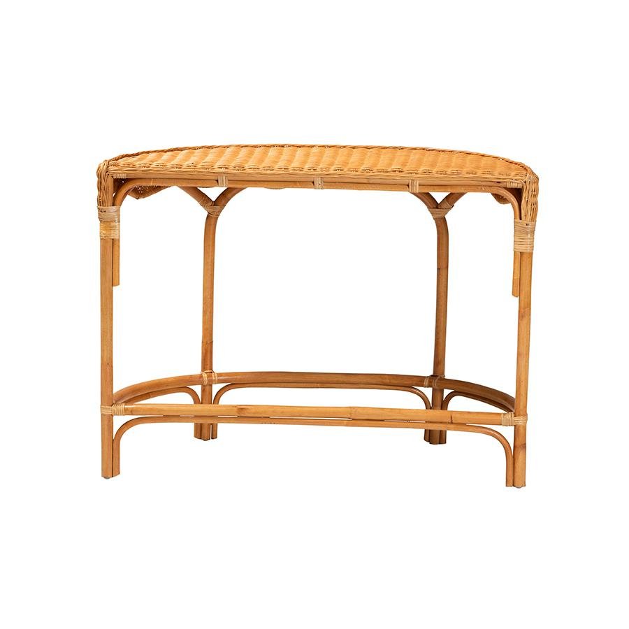 bali &amp; pari Wakana Modern Bohemian Natural Brown Rattan Console Table - Ethereal Company