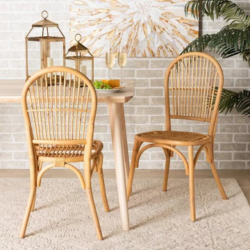 bali &amp; pari Wina Modern Bohemian Natural Brown Rattan 2-Piece Dining Chair Set - Ethereal Company