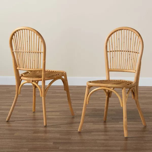 bali &amp; pari Wina Modern Bohemian Natural Brown Rattan 2-Piece Dining Chair Set - Ethereal Company