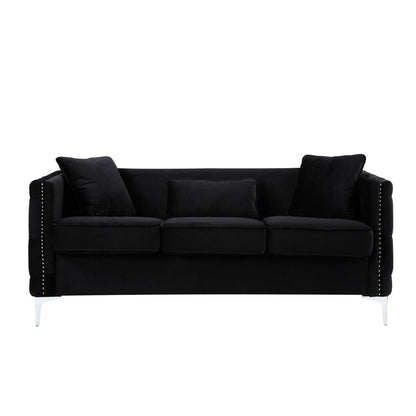 Bayberry Black Velvet Sofa with 3 Pillows - Ethereal Company