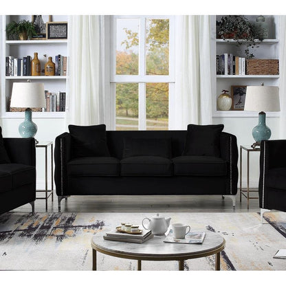 Bayberry Black Velvet Sofa with 3 Pillows - Ethereal Company