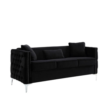 Bayberry Black Velvet Sofa with 3 Pillows - Ethereal Company