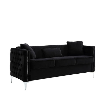 Bayberry Black Velvet Sofa with 3 Pillows - Ethereal Company