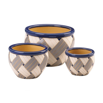 Blue Woven Design Ceramic Planter Set - Ethereal Company