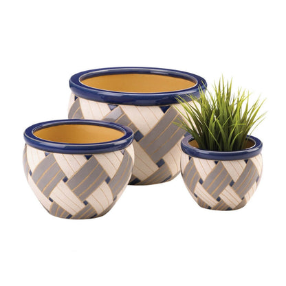 Blue Woven Design Ceramic Planter Set - Ethereal Company