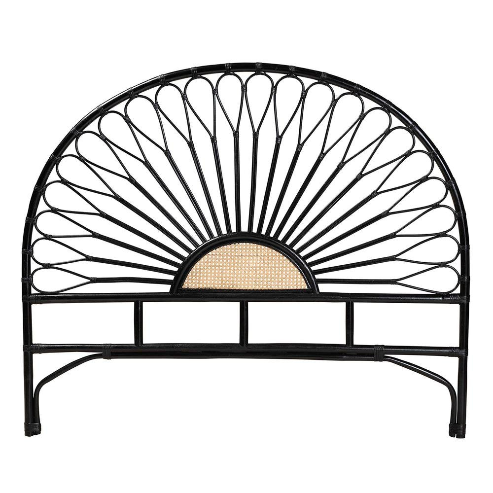 Bohemian Two-Tone Black and Natural Brown Rattan King Size Standalone Headboard - Ethereal Company