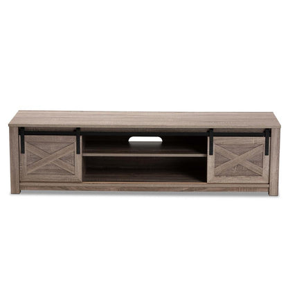 Bruna Modern and Contemporary Farmhouse White-Washed Oak Finished TV Stand - Ethereal Company