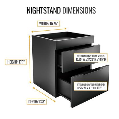 Capri Modern Double Drawer Nightstand, Black - Ethereal Company
