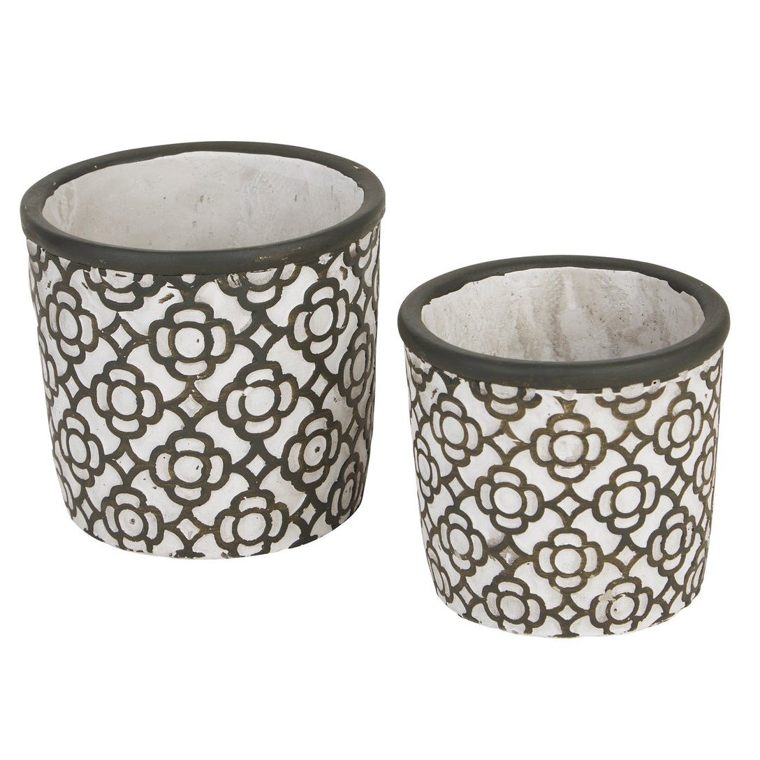 Cement Flower Pot Set - Dark Gray Lattice Design - Ethereal Company