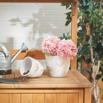 Cement Flower Pot Set - Gold Bee Whitewashed - Ethereal Company