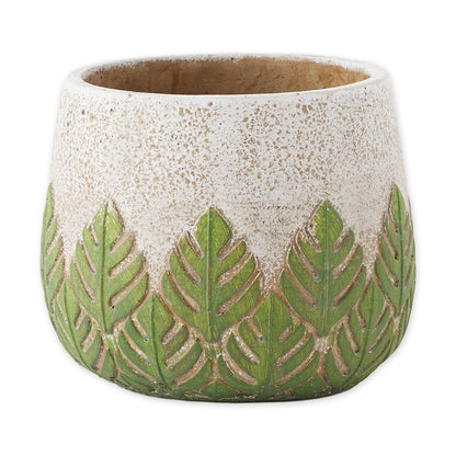 Cement Flower Pot Set - Green Leaves - Ethereal Company