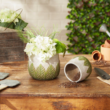 Cement Flower Pot Set - Green Leaves - Ethereal Company