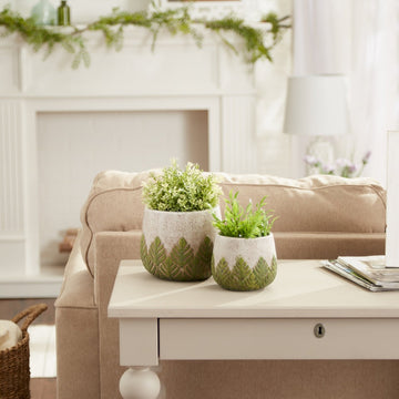 Cement Flower Pot Set - Green Leaves - Ethereal Company