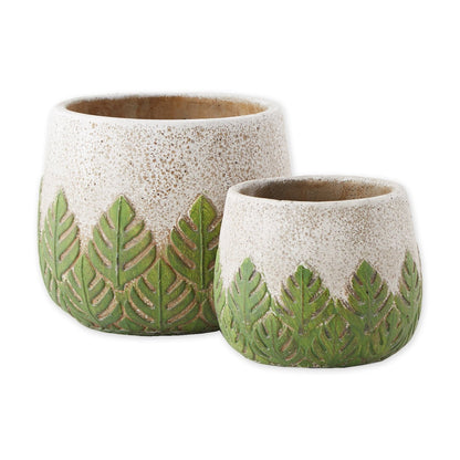 Cement Flower Pot Set - Green Leaves - Ethereal Company