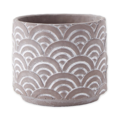 Cement Flower Pot Set - Taupe Scallop Design - Ethereal Company