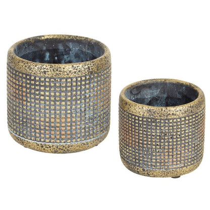 Cement Flower Pot Set - Weathered Gold Metallic - Ethereal Company