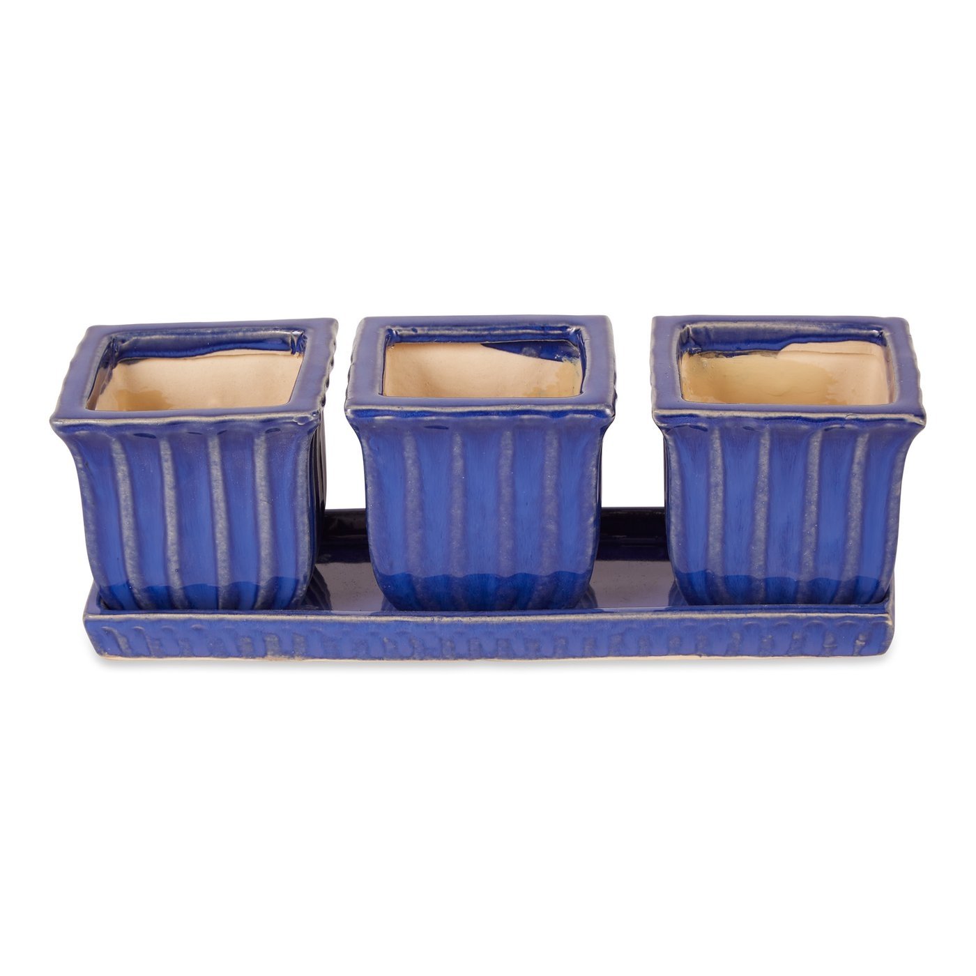 Ceramic Mini Planter Set - Blue Square - Ethereal Company