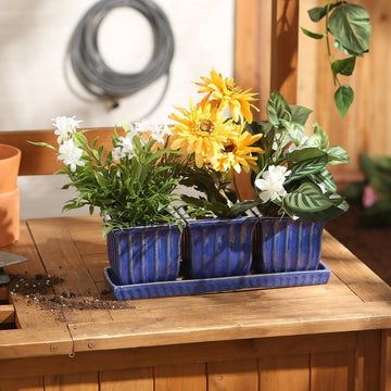 Ceramic Mini Planter Set - Blue Square - Ethereal Company