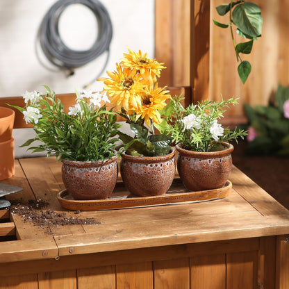 Ceramic Mini Planter Set - Brown Round - Ethereal Company