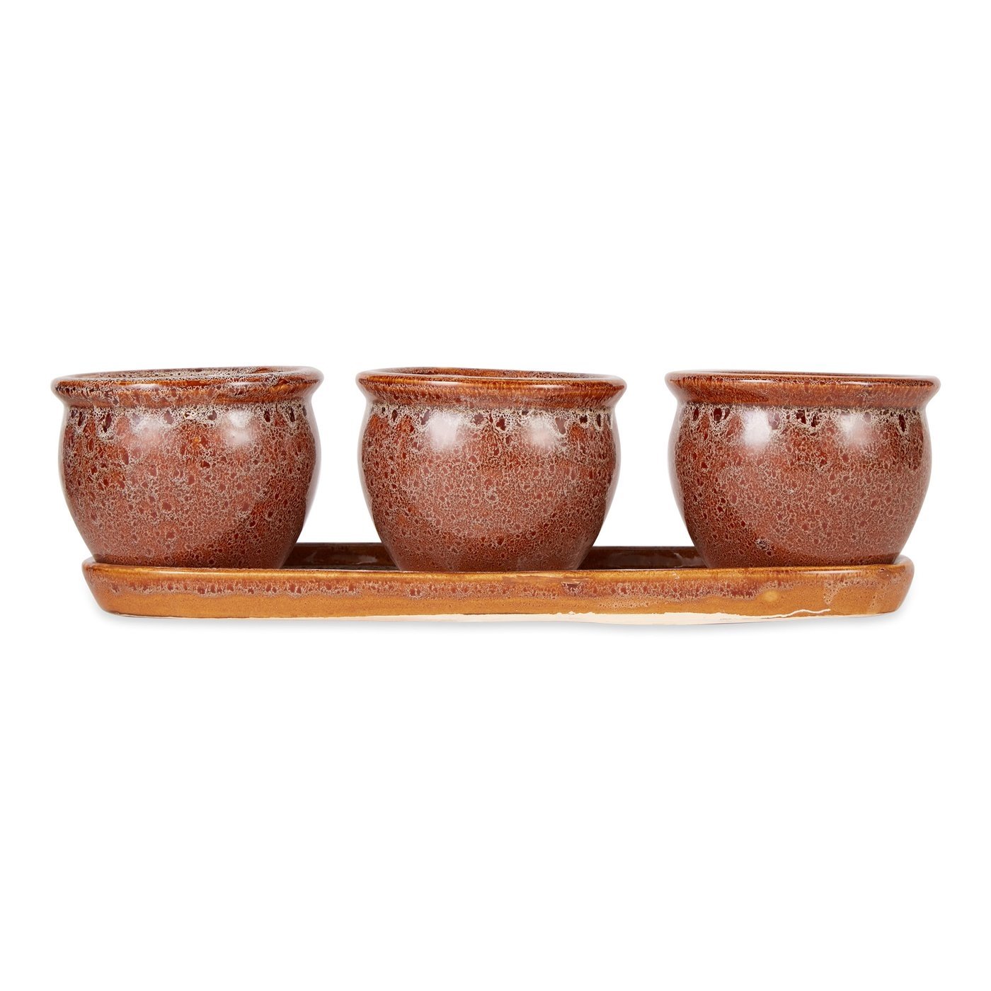 Ceramic Mini Planter Set - Brown Round - Ethereal Company