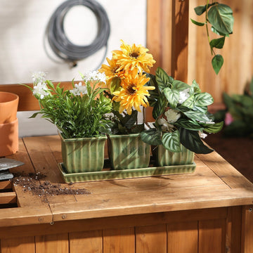 Ceramic Mini Planter Set - Green Square - Ethereal Company