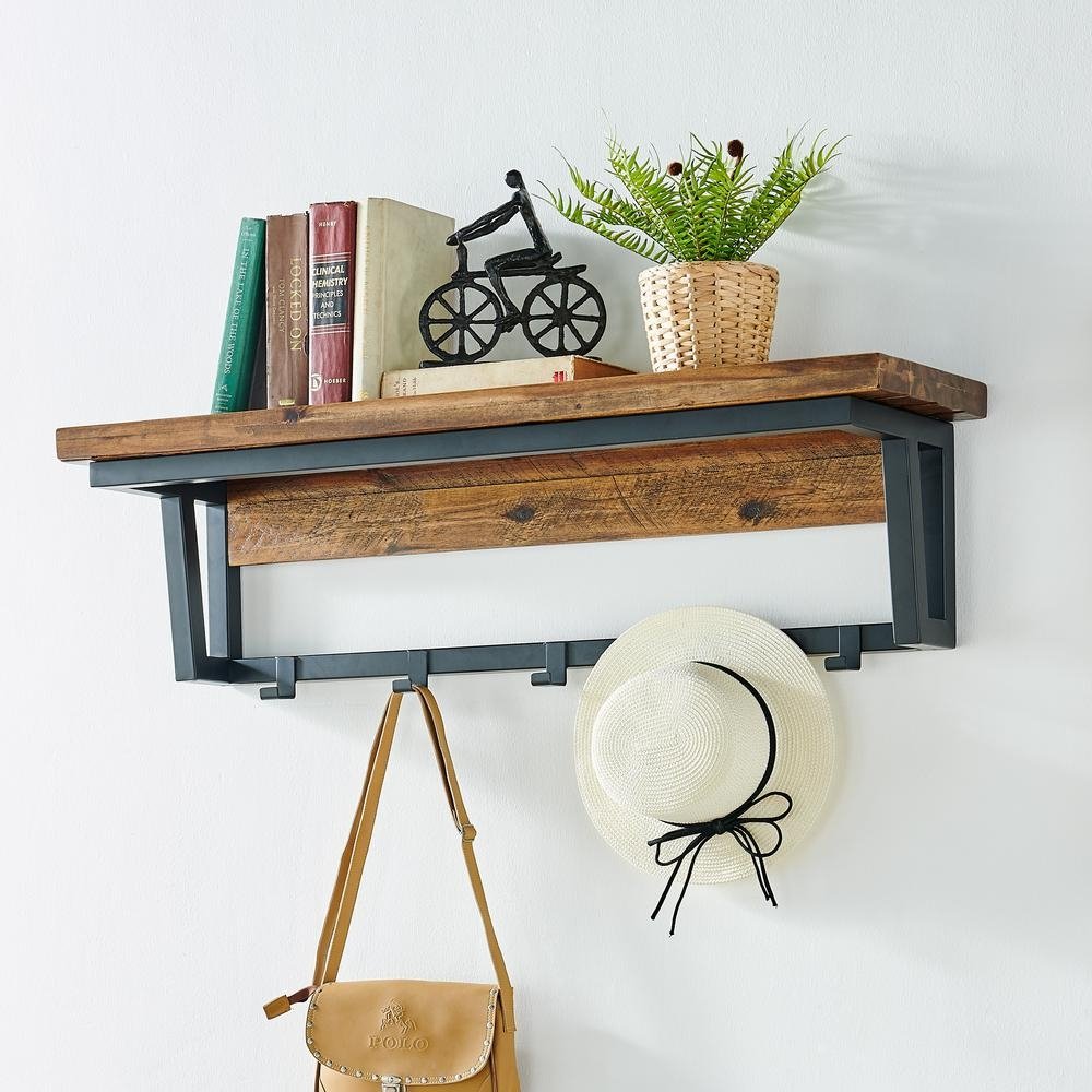 Claremont 40&quot;L Rustic Wood Coat Hook with Shelf - Ethereal Company