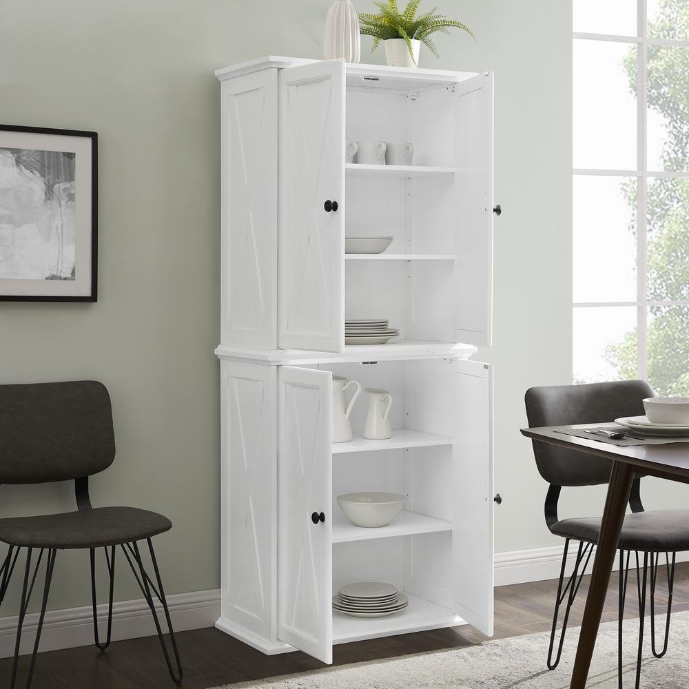 Clifton Tall Pantry Distressed White - 2 Stackable Pantries - Ethereal Company