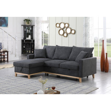 Colton Dark Gray Woven Reversible Sleeper Sectional Sofa with Storage Chaise - Ethereal Company