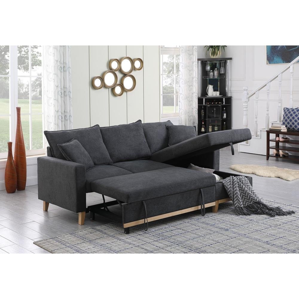 Colton Dark Gray Woven Reversible Sleeper Sectional Sofa with Storage Chaise - Ethereal Company