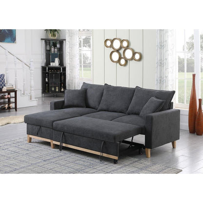 Colton Dark Gray Woven Reversible Sleeper Sectional Sofa with Storage Chaise - Ethereal Company