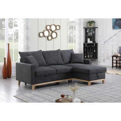 Colton Dark Gray Woven Reversible Sleeper Sectional Sofa with Storage Chaise - Ethereal Company