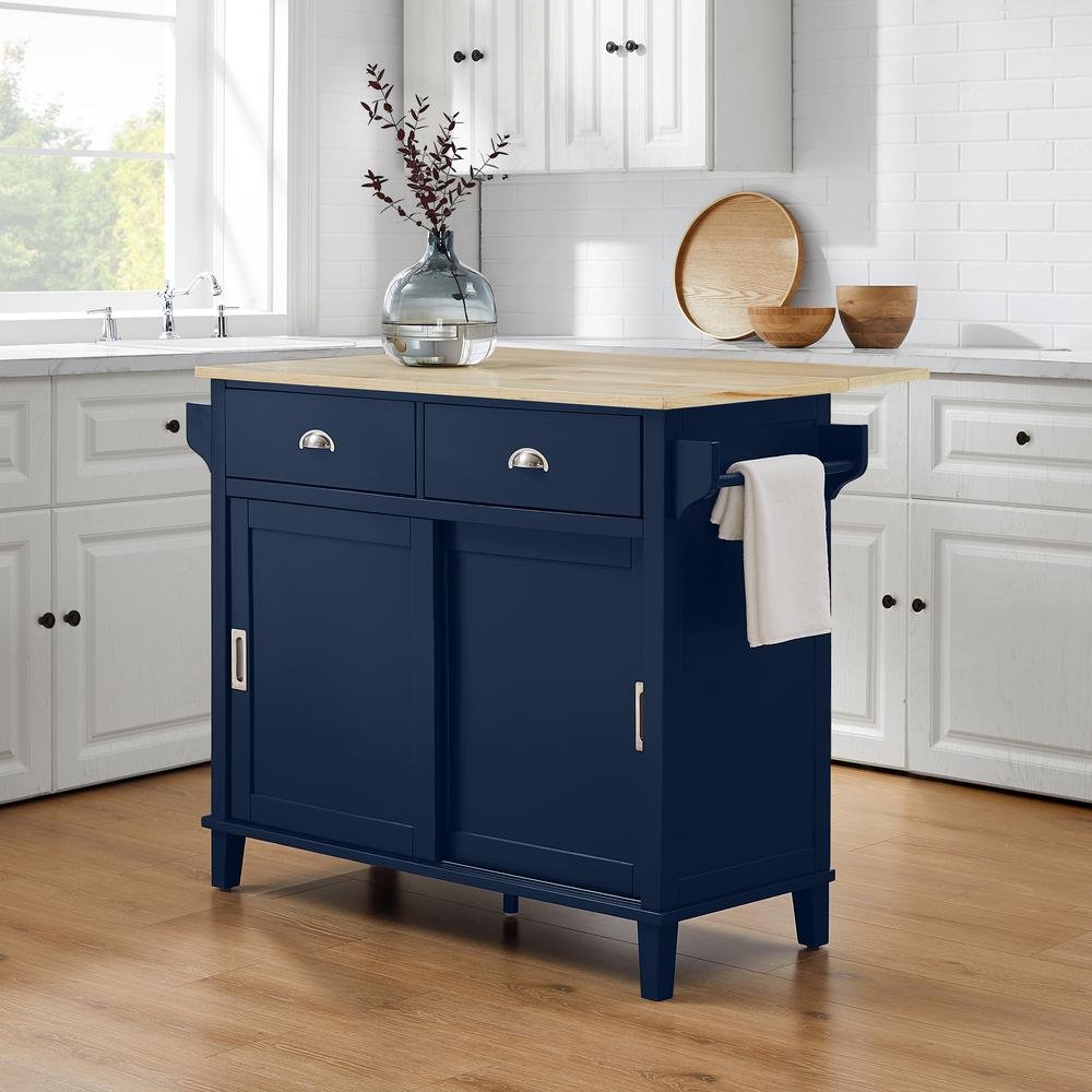 Cora Drop Leaf Kitchen Island Navy/Natural - Ethereal Company