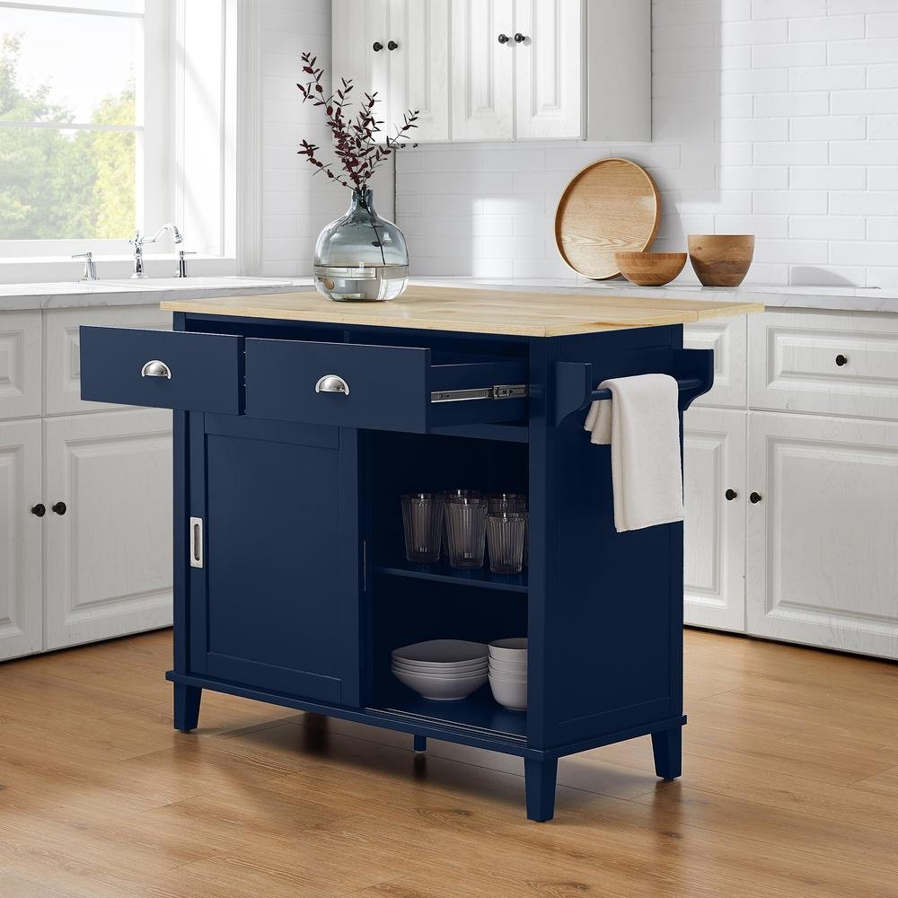 Cora Drop Leaf Kitchen Island Navy/Natural - Ethereal Company
