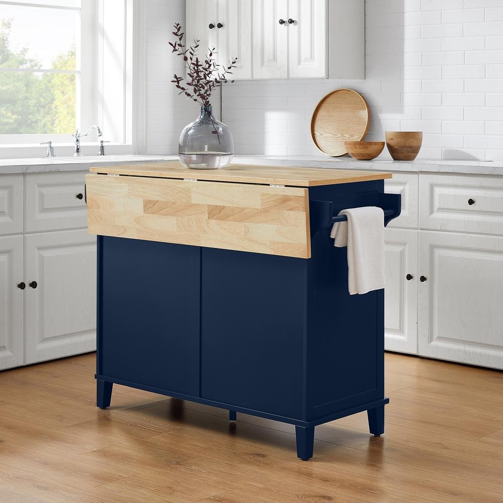 Cora Drop Leaf Kitchen Island Navy/Natural - Ethereal Company