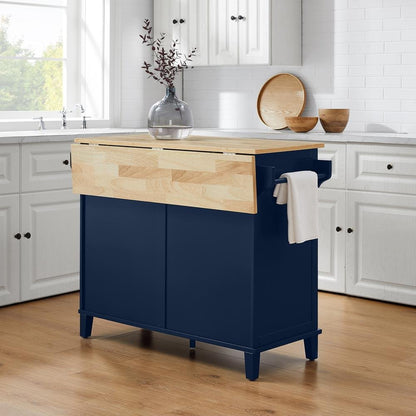 Cora Drop Leaf Kitchen Island Navy/Natural - Ethereal Company