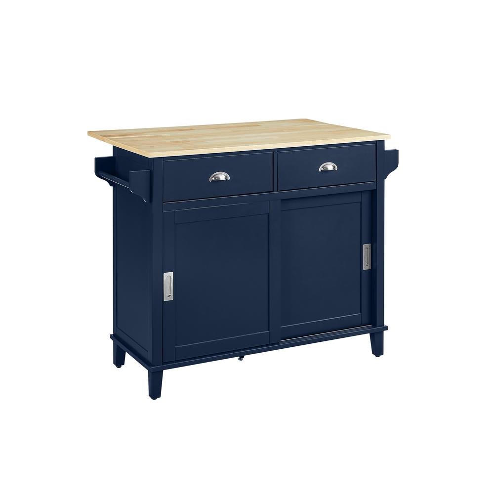 Cora Drop Leaf Kitchen Island Navy/Natural - Ethereal Company