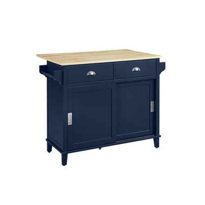 Cora Drop Leaf Kitchen Island Navy/Natural - Ethereal Company