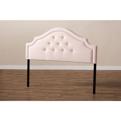 Cora Light Pink Velvet Fabric Upholstered Queen Size Headboard - Ethereal Company