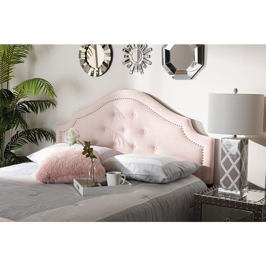 Cora Light Pink Velvet Fabric Upholstered Queen Size Headboard - Ethereal Company