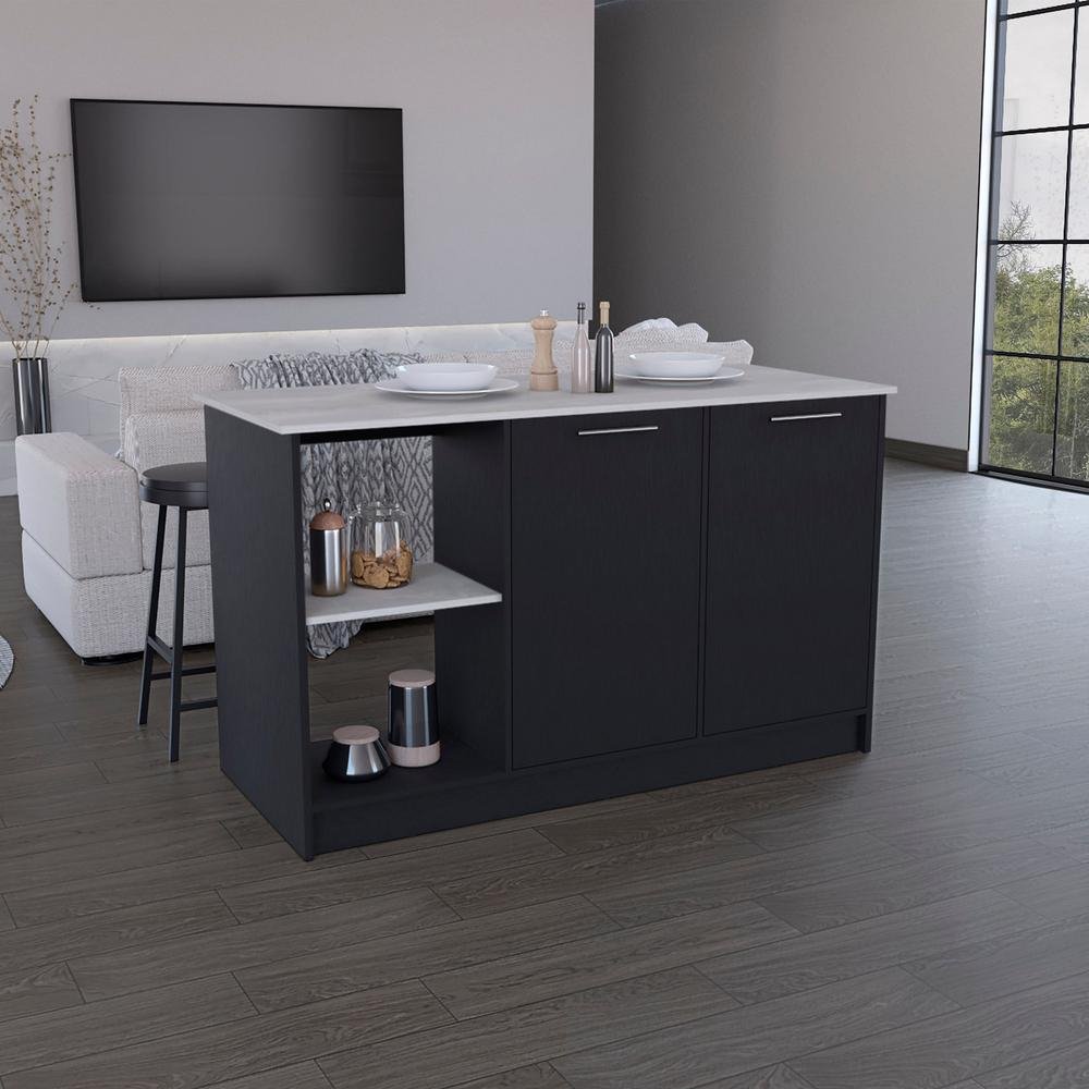 Coral Kitchen Island with Large Countertop-White Top/Black - Ethereal Company