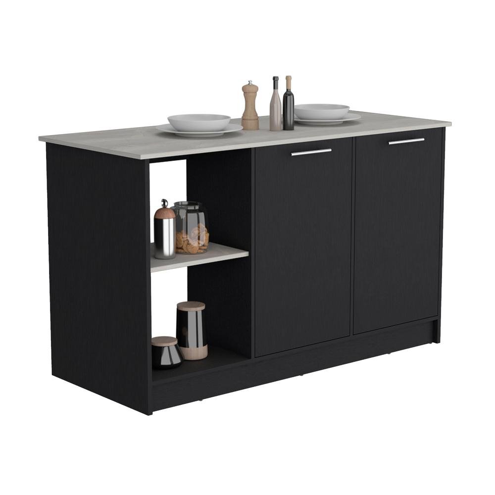 Coral Kitchen Island with Large Countertop-White Top/Black - Ethereal Company