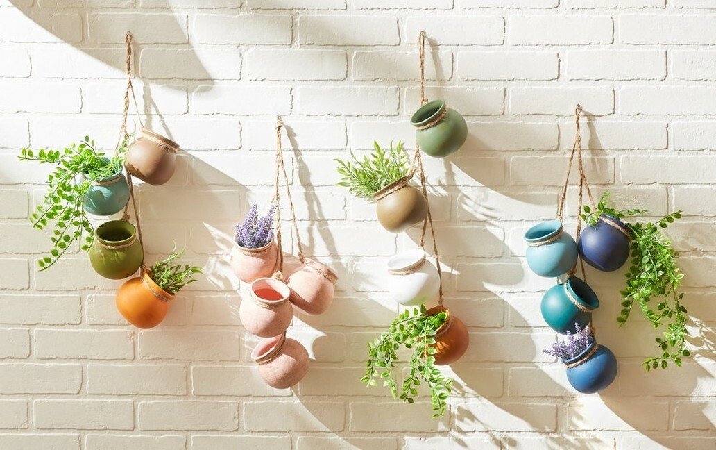 Dangling Pots Decor in Whitewashed Terra Cotta - Ethereal Company
