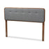 Dark Grey Fabric Upholstered Walnut Brown Finished Wood King Size Headboard - Ethereal Company