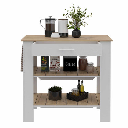 Delos 40 Kitchen Island, Two Shelves, One Drawer, Four Legs - Ethereal Company